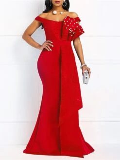 Women‘s Plus Size Curve Party Dress Sheath Dress Black Dress Solid Color Long Dress Maxi Dress Sleeveless Lace Ruffle Off Shoulder Fashion Party Yellow Red Summer Spring L XL XXL 3XL