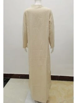 Women's Casual Dress Cotton Linen Dress Shift Dress Maxi Long Dress Cotton Blend Basic Casual Outdoor Daily Vacation V Neck Print Long Sleeve Summer Spring Fall 2023 Loose Fit Yellow Sky Blue Khaki -HAYz Clothing Shop vikcnb1697014877271