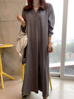 Women's Casual Dress Cotton Linen Dress Shift Dress Maxi Long Dress Cotton Fashion Traditional / Vintage Outdoor Daily Vacation V Neck Ruched Long Sleeve Fall Winter Autumn 2023 Loose Fit Black Red -HAYz Clothing Shop vitkvx1693367999117