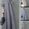 Women's Casual Dress Cotton Linen Dress Swing Dress Maxi Long Dress Cotton Blend Fashion Classic Outdoor Daily Vacation Split Neck Button Print Long Sleeve Summer Spring Fall 2023 Loose Fit White