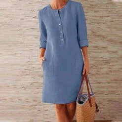 Women‘s Casual Dress Cotton Linen Dress Shift Dress Knee Length Dress Gray Khaki Orange Dark Gray Long Length Sleeve Pure Color Pocket Button Spring Summer Fall Crew Neck Basic Loose S M L XL XXL 24 Women‘s Casual Dress Cotton Linen Dress Shift Dress Knee Length Dress Gray Khaki Orange Dark Gray Long Length Sleeve Pure Color Pocket Button Spring Summer Fall Crew Neck Basic Loose S M L XL XXL -HAYz Clothing Shop viykzm1639985329401