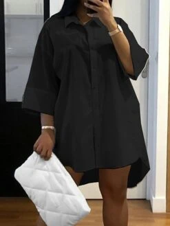 Women‘s Plus Size Curve Shirt Dress Solid Color Shirt Collar Long Sleeve Fall Spring Basic Casual Short Mini Dress Casual Daily Dress 15 Women‘s Plus Size Curve Shirt Dress Solid Color Shirt Collar Long Sleeve Fall Spring Basic Casual Short Mini Dress Casual Daily Dress -HAYz Clothing Shop vjfxyi1646132164585