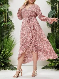 Women's Plus Size Curve Work Dress Swing Dress Semi Formal Dress Fashion Midi Dress Lace Up Ruffle V Neck Long Sleeve Floral Loose Fit Pink Fall Winter L XL XXL 3XL 4XL 9 Women's Plus Size Curve Work Dress Swing Dress Semi Formal Dress Fashion Midi Dress Lace Up Ruffle V Neck Long Sleeve Floral Loose Fit Pink Fall Winter L XL XXL 3XL 4XL -HAYz Clothing Shop vkhche1693300509156