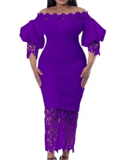 Women‘s Plus Size Curve Flattering Dresses Elegant Apple Shaped Dress Wedding Guest Off Shoulder Lace Party Dress Solid Color Half Sleeve Fall Spring Dress Prom Dress Maxi Dress Party Dress -HAYz Clothing Shop vkkhid1651548869172