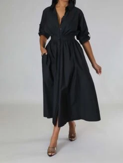 Women's Shirt Dress Casual Dress Swing Dress Maxi Long Dress Outdoor Daily Vacation Cotton And Linen Fashion Casual Shirt Collar Button Rolled Cuff Long Sleeve Spring Fall Winter 2023 Slim Black 30 Women's Shirt Dress Casual Dress Swing Dress Maxi Long Dress Outdoor Daily Vacation Cotton And Linen Fashion Casual Shirt Collar Button Rolled Cuff Long Sleeve Spring Fall Winter 2023 Slim Black -HAYz Clothing Shop vknkel1695027665122