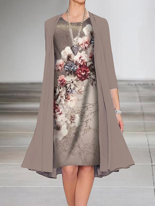 Women's Dress Set Two Piece Dress Church Dress Midi Dress Light Brown Light Grey Half Sleeve Floral Print Summer Spring Fall Crew Neck Elegant Wedding Guest Vacation 2023 S M L XL XXL 3XL 1 Women's Dress Set Two Piece Dress Church Dress Midi Dress Light Brown Light Grey Half Sleeve Floral Print Summer Spring Fall Crew Neck Elegant Wedding Guest Vacation 2023 S M L XL XXL 3XL