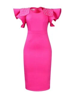 Women‘s Plus Size Curve Party Dress Cocktail Dress Bodycon Solid Color Midi Dress Short Sleeve Ruffle Split Crew Neck Fashion Party Black Wine Summer Spring L XL XXL 3XL -HAYz Clothing Shop vllaed1679549837700