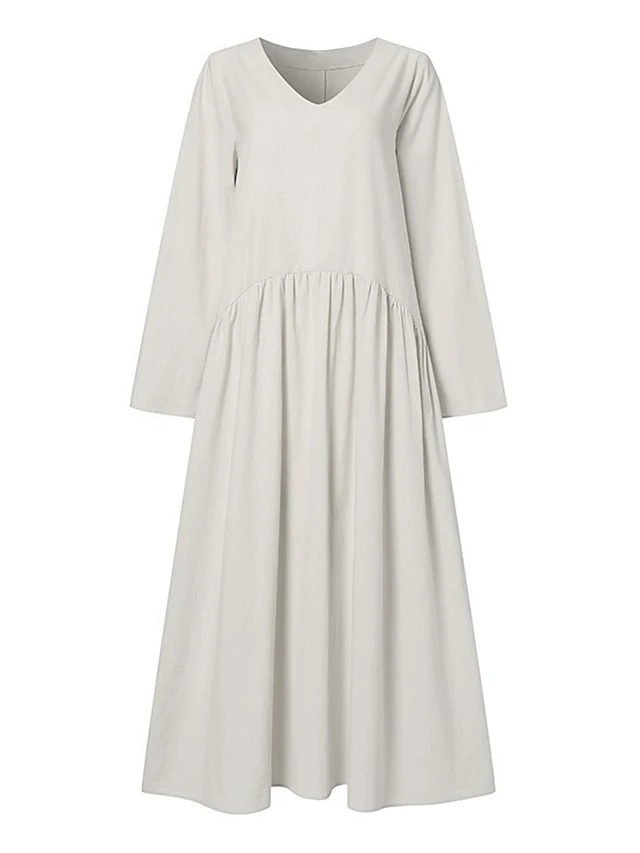 Women's Casual Dress Cotton Dress Swing Dress Maxi Long Dress Cotton Basic Classic Outdoor Daily Vacation V Neck Ruched Long Sleeve Spring Fall Winter 2023 Loose Fit ArmyGreen Black White Plain S M L 9 Women's Casual Dress Cotton Dress Swing Dress Maxi Long Dress Cotton Basic Classic Outdoor Daily Vacation V Neck Ruched Long Sleeve Spring Fall Winter 2023 Loose Fit ArmyGreen Black White Plain S M L - Image 9