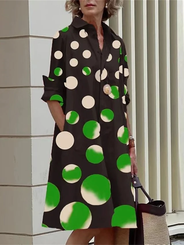 Women's Shirt Dress Casual Dress Midi Dress Outdoor Vacation Polyester Classic Casual Shirt Collar Pocket Long Sleeve Summer Spring Fall 2023 Loose Fit Yellow Dark Pink Red Polka Dot Color Block S M 2 Women's Shirt Dress Casual Dress Midi Dress Outdoor Vacation Polyester Classic Casual Shirt Collar Pocket Long Sleeve Summer Spring Fall 2023 Loose Fit Yellow Dark Pink Red Polka Dot Color Block S M - Image 2