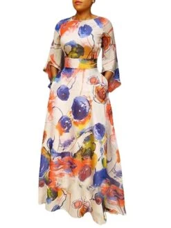 Women‘s Plus Size Curve Holiday Dress Floral Crew Neck Print 3/4 Length Sleeve Fall Spring Elegant Maxi Long Dress Formal Party Dress 8 Women‘s Plus Size Curve Holiday Dress Floral Crew Neck Print 3/4 Length Sleeve Fall Spring Elegant Maxi Long Dress Formal Party Dress -HAYz Clothing Shop vnbkys1639987047329