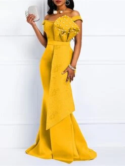 Women‘s Plus Size Curve Party Dress Sheath Dress Black Dress Solid Color Long Dress Maxi Dress Sleeveless Lace Ruffle Off Shoulder Fashion Party Yellow Red Summer Spring L XL XXL 3XL -HAYz Clothing Shop vonfsi1680602312701