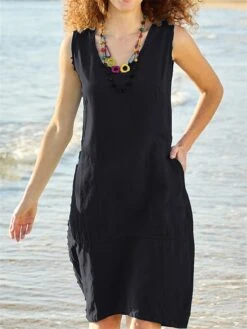 Women's Casual Dress Cotton Linen Dress Shift Dress Midi Dress Cotton Blend Basic Modern Outdoor Daily Vacation U Neck Pocket Sleeveless Summer Spring 2023 Loose Fit Light Blue Black White Plain S M 8 Women's Casual Dress Cotton Linen Dress Shift Dress Midi Dress Cotton Blend Basic Modern Outdoor Daily Vacation U Neck Pocket Sleeveless Summer Spring 2023 Loose Fit Light Blue Black White Plain S M -HAYz Clothing Shop vosaxz1685442664659