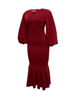 Women‘s Plus Size Curve Party Dress Solid Color V Neck Ruched Puff Sleeve Long Sleeve Winter Fall Casual Maxi Long Dress Party Vacation Dress Sheath Dress Black Dress -HAYz Clothing Shop vpdeuk1649744191605