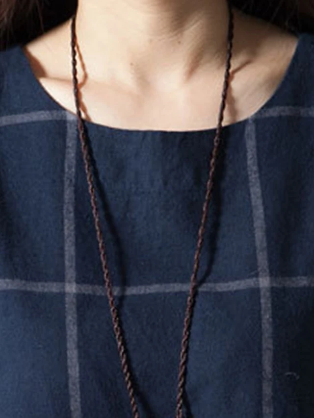 Women's Casual Dress Cotton Linen Dress Plaid Dress Midi Dress Polyester Basic Classic Outdoor Daily Vacation Crew Neck Pocket Print Long Sleeve Fall Winter Autumn 2023 Loose Fit Navy Blue Plaid L XL 6 Women's Casual Dress Cotton Linen Dress Plaid Dress Midi Dress Polyester Basic Classic Outdoor Daily Vacation Crew Neck Pocket Print Long Sleeve Fall Winter Autumn 2023 Loose Fit Navy Blue Plaid L XL - Image 6