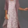 Women's Two Piece Dress Set Lace Dress Work Dress Office Wedding Guest Fashion Work Lace Midi Dress Crew Neck 3/4 Length Sleeve Floral Loose Fit Pink Fall Winter S M L XL XXL