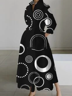 Women's Shirt Dress Casual Dress Swing Dress Maxi Long Dress Outdoor Office Daily Polyester Fashion Modern Shirt Collar Button Pocket Long Sleeve Spring Fall Winter 2023 Loose Fit Black White Red -HAYz Clothing Shop vpmsyt1692092396392