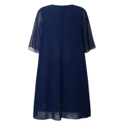 Women‘s Plus Size Curve Work Dress Holiday Dress Swing Dress Classic Holiday Date Vacation Midi Dress Ruched Mesh V Neck Half Sleeve Solid Color Plain Regular Fit Wine Dark Blue Fall Winter -HAYz Clothing Shop vpmwgx1669285567901