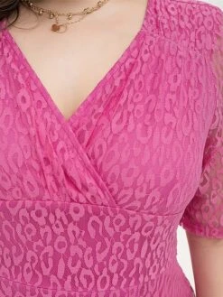Women's Plus Size Curve Party Dress Lace Dress Cocktail Dress Midi Dress Fuchsia Half Sleeve Pure Color Lace Summer Spring Fall V Neck Fashion Birthday Wedding Guest Vacation 2023 XL XXL 3XL 4XL -HAYz Clothing Shop vpxpas1692157194220