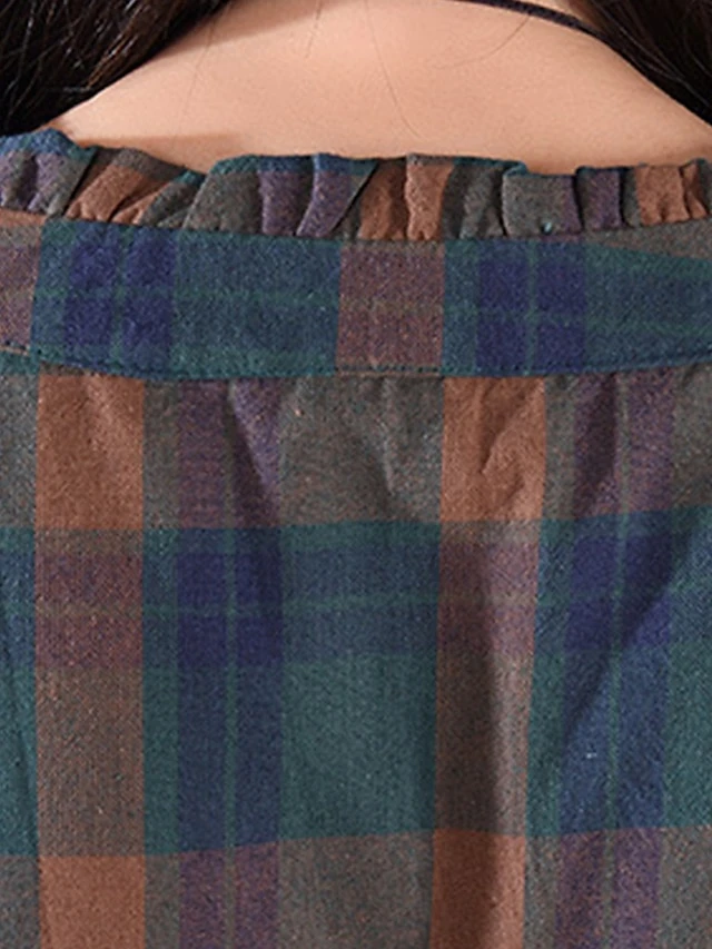 Women's Casual Dress Cotton Linen Dress Plaid Dress Midi Dress Linen / Cotton Blend Fashion Basic Outdoor Daily Holiday Stand Collar Pocket Print Long Sleeve Fall Winter Autumn 2023 Loose Fit Yellow 13 Women's Casual Dress Cotton Linen Dress Plaid Dress Midi Dress Linen / Cotton Blend Fashion Basic Outdoor Daily Holiday Stand Collar Pocket Print Long Sleeve Fall Winter Autumn 2023 Loose Fit Yellow - Image 13