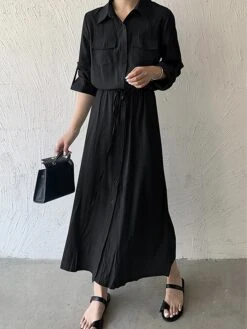 Women's Shirt Dress Casual Dress Maxi Long Dress Outdoor Daily Date Polyester Fashion Classic Shirt Collar Button Pocket Long Sleeve Fall Winter 2023 Loose Fit ArmyGreen Black Brown Pure Color S M L 22 Women's Shirt Dress Casual Dress Maxi Long Dress Outdoor Daily Date Polyester Fashion Classic Shirt Collar Button Pocket Long Sleeve Fall Winter 2023 Loose Fit ArmyGreen Black Brown Pure Color S M L -HAYz Clothing Shop vqjjnf1693535849523