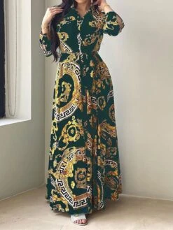 Women's Shirt Dress Casual Dress Swing Dress Maxi Long Dress Outdoor Daily Vacation Polyester Fashion Elegant Shirt Collar Lace Up Button Long Sleeve Spring Fall Winter 2023 Loose Fit ArmyGreen Red