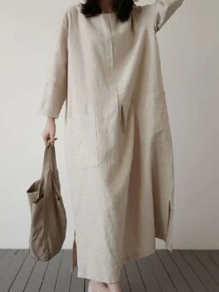 Women's Casual Dress Cotton Linen Dress Maxi Long Dress Linen / Cotton Blend Basic Classic Outdoor Daily Vacation Crew Neck Pocket Split 3/4 Length Sleeve Spring Fall Autumn 2023 Loose Fit Red Apricot 31 Women's Casual Dress Cotton Linen Dress Maxi Long Dress Linen / Cotton Blend Basic Classic Outdoor Daily Vacation Crew Neck Pocket Split 3/4 Length Sleeve Spring Fall Autumn 2023 Loose Fit Red Apricot -HAYz Clothing Shop vqslco1692872471935