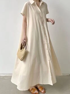 Women's Shirt Dress Casual Dress Maxi Long Dress Outdoor Daily Cotton Linen Basic Classic Shirt Collar Button Short Sleeve Summer Spring 2023 Loose Fit Navy Blue Brown Green Pure Color S M L XL XXL 27 Women's Shirt Dress Casual Dress Maxi Long Dress Outdoor Daily Cotton Linen Basic Classic Shirt Collar Button Short Sleeve Summer Spring 2023 Loose Fit Navy Blue Brown Green Pure Color S M L XL XXL -HAYz Clothing Shop vqvwij1688542116917