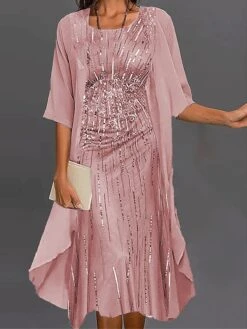 Women's Two Piece Dress Set Casual Dress Chiffon Dress Outdoor Daily Streetwear Modern Print Midi Dress Crew Neck Half Sleeve Plain Print Loose Fit Pink Blue Green Summer Spring M L XL XXL XXXL -HAYz Clothing Shop vqvzma1677722453565