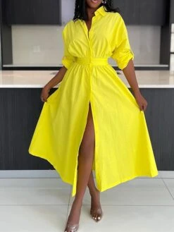 Women's Shirt Dress Midi Dress Outdoor Office Daily Polyester Fashion Romantic Shirt Collar Button Long Sleeve Summer Spring Fall 2023 Slim Yellow Pink Plain S M L XL 15 Women's Shirt Dress Midi Dress Outdoor Office Daily Polyester Fashion Romantic Shirt Collar Button Long Sleeve Summer Spring Fall 2023 Slim Yellow Pink Plain S M L XL -HAYz Clothing Shop vrqvbn1697597599307