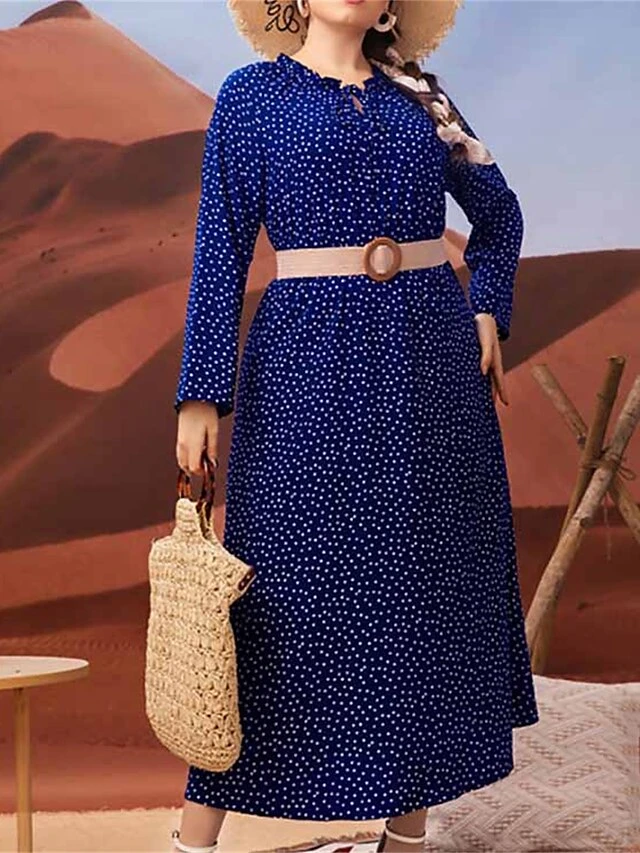 Women's Plus Size Curve Retro Elegant Vintage Dress Midi Dress Daily Holiday Print Polka Dot Crew Neck Long Sleeve Loose Fit Spring Fall 2023 Dark Blue L XL XXL 3XL 3 Women's Plus Size Curve Retro Elegant Vintage Dress Midi Dress Daily Holiday Print Polka Dot Crew Neck Long Sleeve Loose Fit Spring Fall 2023 Dark Blue L XL XXL 3XL - Image 3