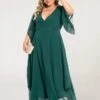 Women‘s Plus Size Curve Casual Dress Swing Dress Plain Long Dress Maxi Dress 3/4 Length Sleeve Layered V Neck Basic Outdoor Dark Green Summer Spring L XL XXL 3XL 4XL