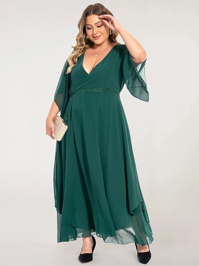 Women‘s Plus Size Curve Casual Dress Swing Dress Plain Long Dress Maxi Dress 3/4 Length Sleeve Layered V Neck Basic Outdoor Dark Green Summer Spring L XL XXL 3XL 4XL 1 Women‘s Plus Size Curve Casual Dress Swing Dress Plain Long Dress Maxi Dress 3/4 Length Sleeve Layered V Neck Basic Outdoor Dark Green Summer Spring L XL XXL 3XL 4XL