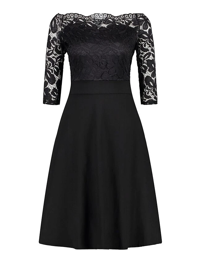 Women‘s Plus Size Curve Party Dress Solid Color Off Shoulder Lace Half Sleeve Summer Spring Elegant Formal Midi Dress Party Cocktail Party Dress 4 Women‘s Plus Size Curve Party Dress Solid Color Off Shoulder Lace Half Sleeve Summer Spring Elegant Formal Midi Dress Party Cocktail Party Dress - Image 4