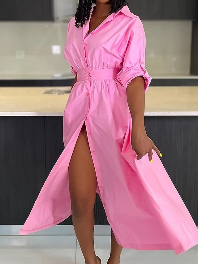 Women's Shirt Dress Casual Dress Swing Dress Midi Dress Outdoor Daily Vacation Polyester Fashion Casual Shirt Collar Patchwork Button Long Sleeve Fall Winter 2023 Loose Fit Yellow Pink Plain S M L XL 5 Women's Shirt Dress Casual Dress Swing Dress Midi Dress Outdoor Daily Vacation Polyester Fashion Casual Shirt Collar Patchwork Button Long Sleeve Fall Winter 2023 Loose Fit Yellow Pink Plain S M L XL - Image 5
