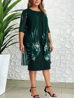 Women‘s Plus Size Curve Work Dress Shift Dress Graphic Midi Dress Half Sleeve Print Crew Neck Elegant Daily Wine Blue Spring Fall L XL XXL 3XL 4XL -HAYz Clothing Shop vtvgef1672905038470