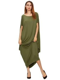 Women's Kaftan Dress Long Dress Maxi Dress Green Black Wine Half Sleeve Pure Color Fall Spring Autumn Romantic Loose Fit M L XL XXL -HAYz Clothing Shop vubgcz1623902784210
