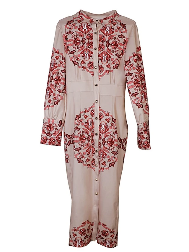 Women's Shirt Dress Casual Dress Bodycon Midi Dress Outdoor Office Daily Polyester Fashion Romantic Stand Collar Button Print Long Sleeve Summer Spring Fall 2023 Slim Blue Khaki Floral S M L XL 2XL 19 Women's Shirt Dress Casual Dress Bodycon Midi Dress Outdoor Office Daily Polyester Fashion Romantic Stand Collar Button Print Long Sleeve Summer Spring Fall 2023 Slim Blue Khaki Floral S M L XL 2XL - Image 19