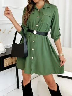 Women's Shirt Dress Casual Dress Mini Dress Outdoor Daily Vacation Cotton Fashion Modern Shirt Collar Button Pocket Long Sleeve Fall Winter 2023 Regular Fit Black Brown Green Pure Color XS S M L XL