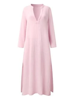 Women‘s Cotton Linen Dress Shirt Dress Casual Dress Shift Dress Maxi Long Dress Cotton And Linen Casual Winter Dress Daily Vacation Deep V Rolled Cuff Long Sleeve Spring Fall Winter -HAYz Clothing Shop vuoepe1684215406014