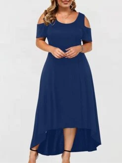 Women‘s Plus Size Curve Holiday Dress Solid Color Crew Neck Short Sleeve Fall Spring Elegant Casual Maxi Long Dress Daily Holiday Dress -HAYz Clothing Shop vuypud1658973741955