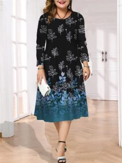 Women's Plus Size Curve Casual Dress Skater Dress A Line Dress Leaf Gradient Midi Dress Long Sleeve Print Crew Neck Fashion Outdoor Deep Purple Deep Green Fall Winter L XL XXL 3XL 4XL 9 Women's Plus Size Curve Casual Dress Skater Dress A Line Dress Leaf Gradient Midi Dress Long Sleeve Print Crew Neck Fashion Outdoor Deep Purple Deep Green Fall Winter L XL XXL 3XL 4XL -HAYz Clothing Shop vvhxjr1695713741327