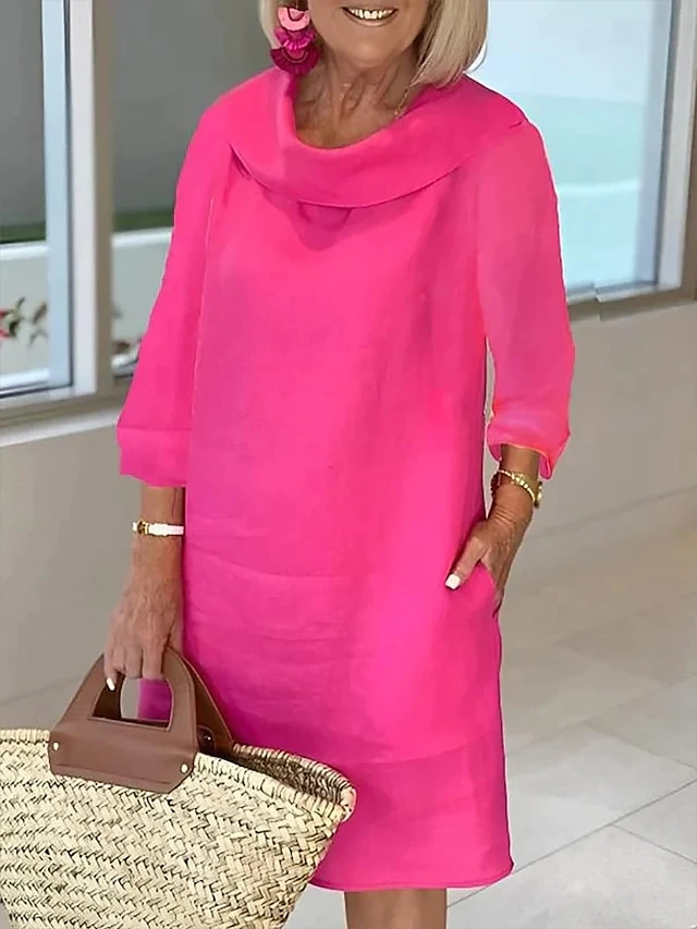 Women's Casual Dress Cotton Linen Dress Shift Dress Midi Dress Linen Basic Classic Outdoor Daily Vacation Cowl Neck Pocket 3/4 Length Sleeve Summer Spring Fall 2023 Loose Fit Light Blue White Wine 2 Women's Casual Dress Cotton Linen Dress Shift Dress Midi Dress Linen Basic Classic Outdoor Daily Vacation Cowl Neck Pocket 3/4 Length Sleeve Summer Spring Fall 2023 Loose Fit Light Blue White Wine - Image 2