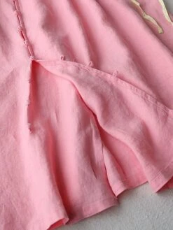 Women's Casual Dress Cotton Linen Dress Midi Dress Linen / Cotton Blend Fashion Casual Outdoor Daily Vacation V Neck Button Pocket Long Sleeve Fall Winter Autumn 2023 Loose Fit Pink Plain M L XL 2XL -HAYz Clothing Shop vwkwvj1694418850576