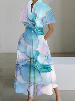 Women's Shirt Dress Casual Dress Swing Dress Maxi Long Dress Outdoor Office Daily Polyester Fashion Modern Shirt Collar Button Pocket Short Sleeve Summer Spring 2023 Loose Fit Black White Pink Floral