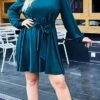 Women's Plus Size Curve Party Dress Wedding Guest Dress Ruched Dress Mini Dress Dark Green Long Sleeve Pure Color Ruched Spring Fall Winter Crew Neck Fashion Winter Dress Evening Party Wedding Guest