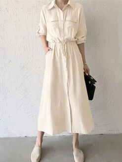 Women's Shirt Dress Casual Dress Maxi Long Dress Outdoor Daily Date Polyester Fashion Classic Shirt Collar Button Pocket Long Sleeve Fall Winter 2023 Loose Fit ArmyGreen Black Brown Pure Color S M L 29 Women's Shirt Dress Casual Dress Maxi Long Dress Outdoor Daily Date Polyester Fashion Classic Shirt Collar Button Pocket Long Sleeve Fall Winter 2023 Loose Fit ArmyGreen Black Brown Pure Color S M L -HAYz Clothing Shop vysmes1693535857567