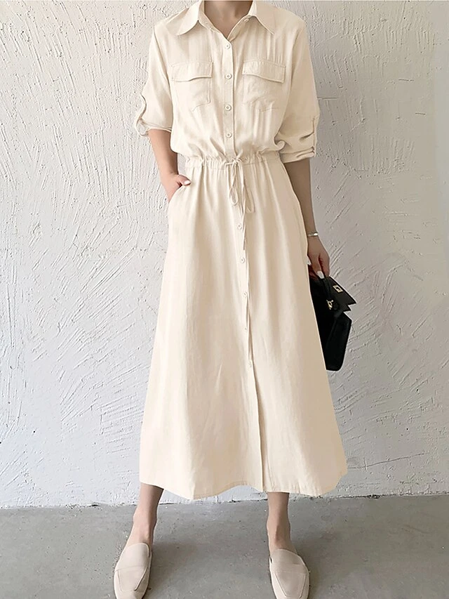 Women's Shirt Dress Casual Dress Maxi Long Dress Outdoor Daily Date Polyester Fashion Classic Shirt Collar Button Pocket Long Sleeve Fall Winter 2023 Loose Fit ArmyGreen Black Brown Pure Color S M L 13 Women's Shirt Dress Casual Dress Maxi Long Dress Outdoor Daily Date Polyester Fashion Classic Shirt Collar Button Pocket Long Sleeve Fall Winter 2023 Loose Fit ArmyGreen Black Brown Pure Color S M L - Image 13