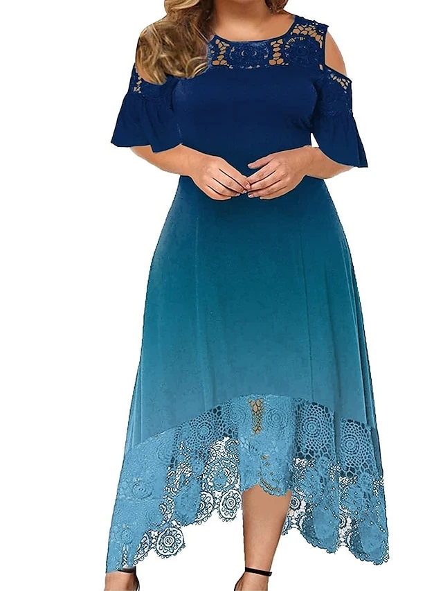 Women‘s Plus Size Curve Casual Dress A Line Dress Gradient Long Dress Maxi Dress Short Sleeve Patchwork Hollow Out Crew Neck Fashion Outdoor Black Light Green Summer Spring XL XXL 3XL 4XL 5XL 8 Women‘s Plus Size Curve Casual Dress A Line Dress Gradient Long Dress Maxi Dress Short Sleeve Patchwork Hollow Out Crew Neck Fashion Outdoor Black Light Green Summer Spring XL XXL 3XL 4XL 5XL - Image 8