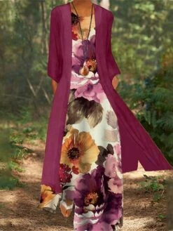 Women's Dress Set Two Piece Dress Church Dress Long Dress Maxi Dress White Red Blue Long Sleeve Floral Print Summer Spring Crew Neck Modern Winter Dress Fall Dress Loose Fit 2023 M L XL XXL 3XL 4XL -HAYz Clothing Shop vzamqz1634096392076