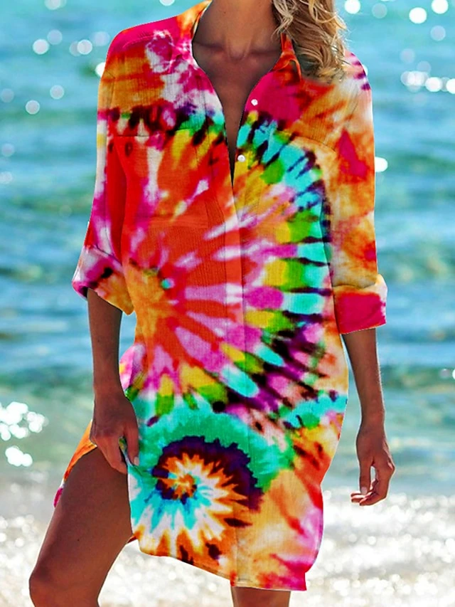 Women‘s Casual Dress Shirt Dress Green Blue Pink Long Sleeve Print Spring Summer Shirt Collar Winter Dress Fall Dress Loose Fit 2023 S M L XL XXL 3XL 4XL 5XL 4 Women‘s Casual Dress Shirt Dress Green Blue Pink Long Sleeve Print Spring Summer Shirt Collar Winter Dress Fall Dress Loose Fit 2023 S M L XL XXL 3XL 4XL 5XL - Image 4